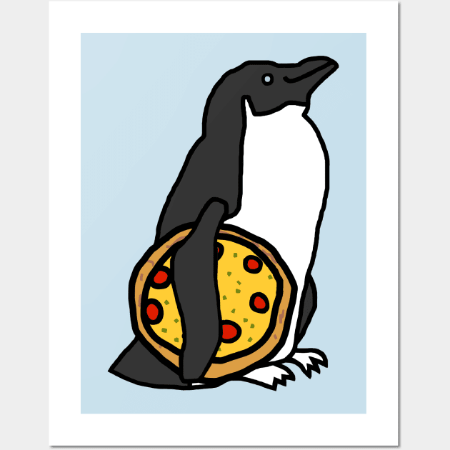 Cute Penguin with Pepperoni Pizza Wall Art by ellenhenryart